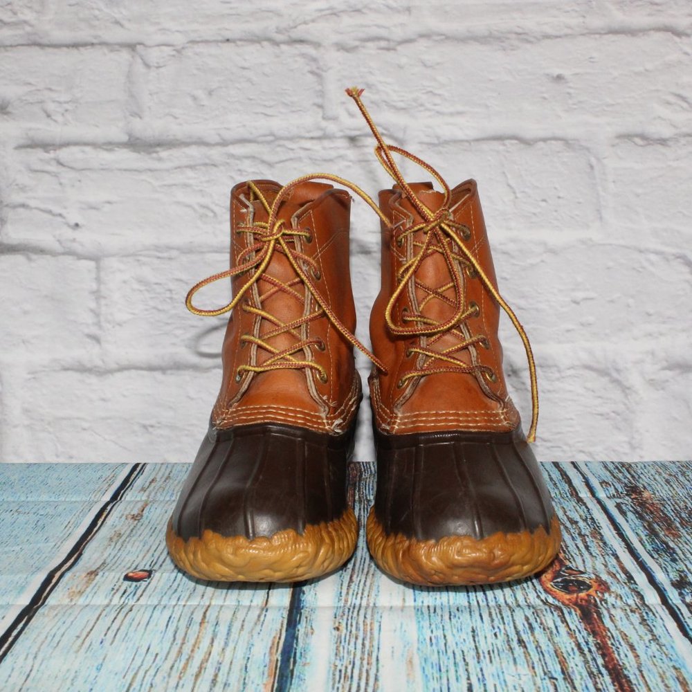 LL BEAN Brown Leather Unlined Waterproof Duck Boots Size 9 M - Picture 4 of 9